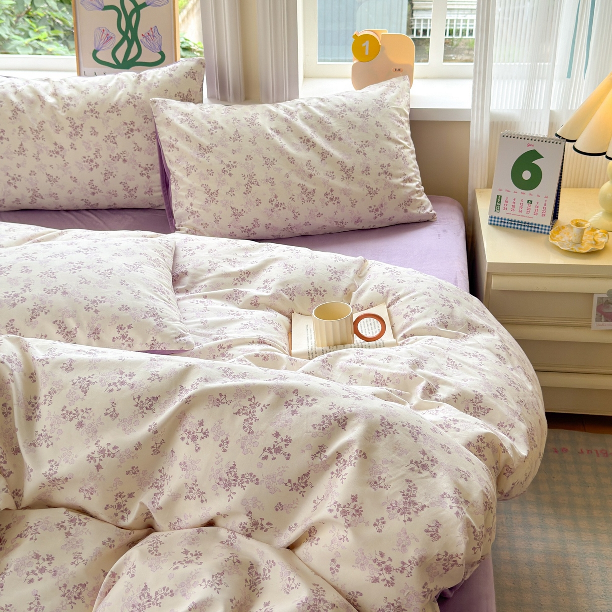 91家纺网 家纺一手货源 找家纺 清雅福 2025秋冬新品全棉印花棉加绒四件套系列 棉绒-春风里·紫