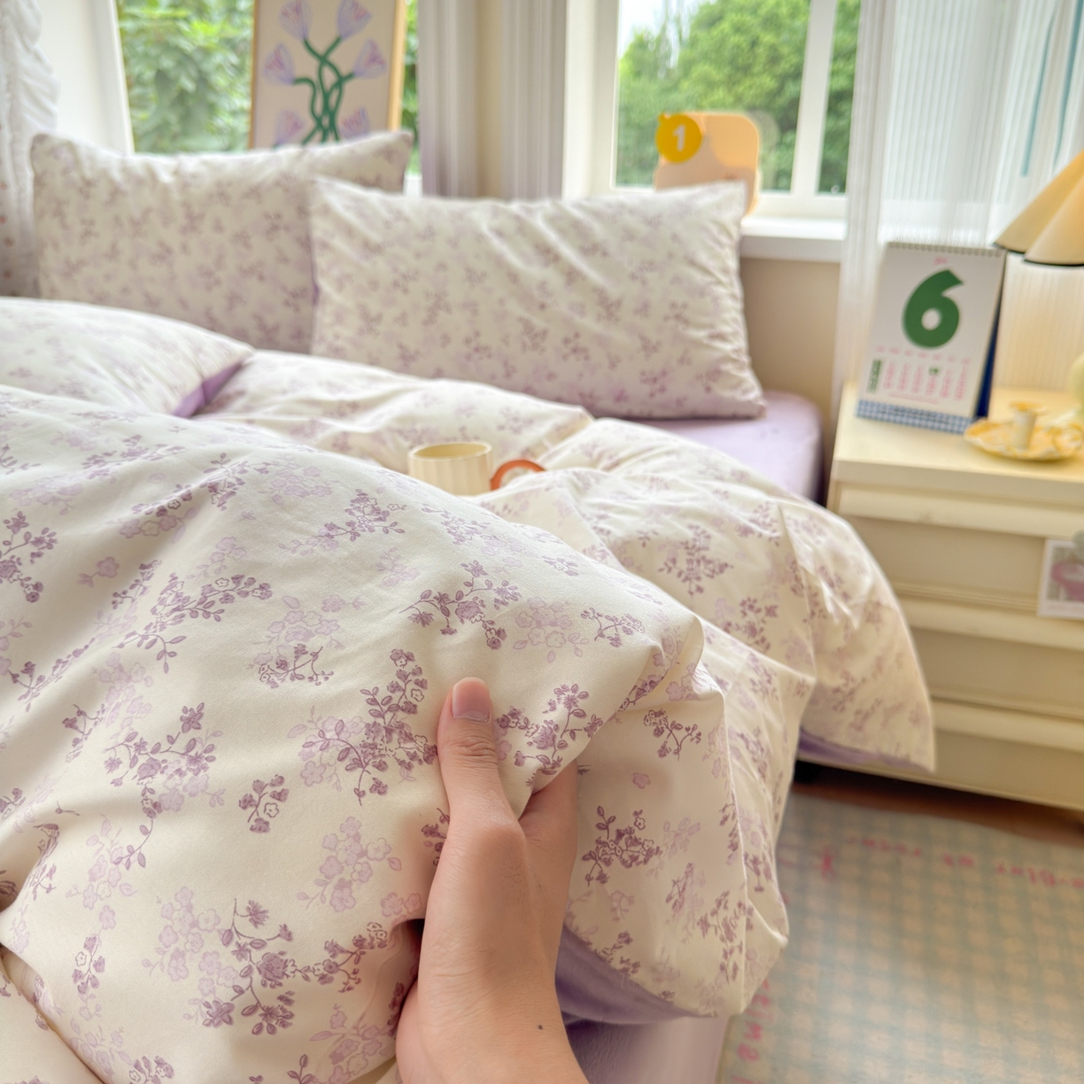 91家纺网 家纺一手货源 找家纺 清雅福 2025秋冬新品全棉印花棉加绒四件套系列 棉绒-春风里·紫