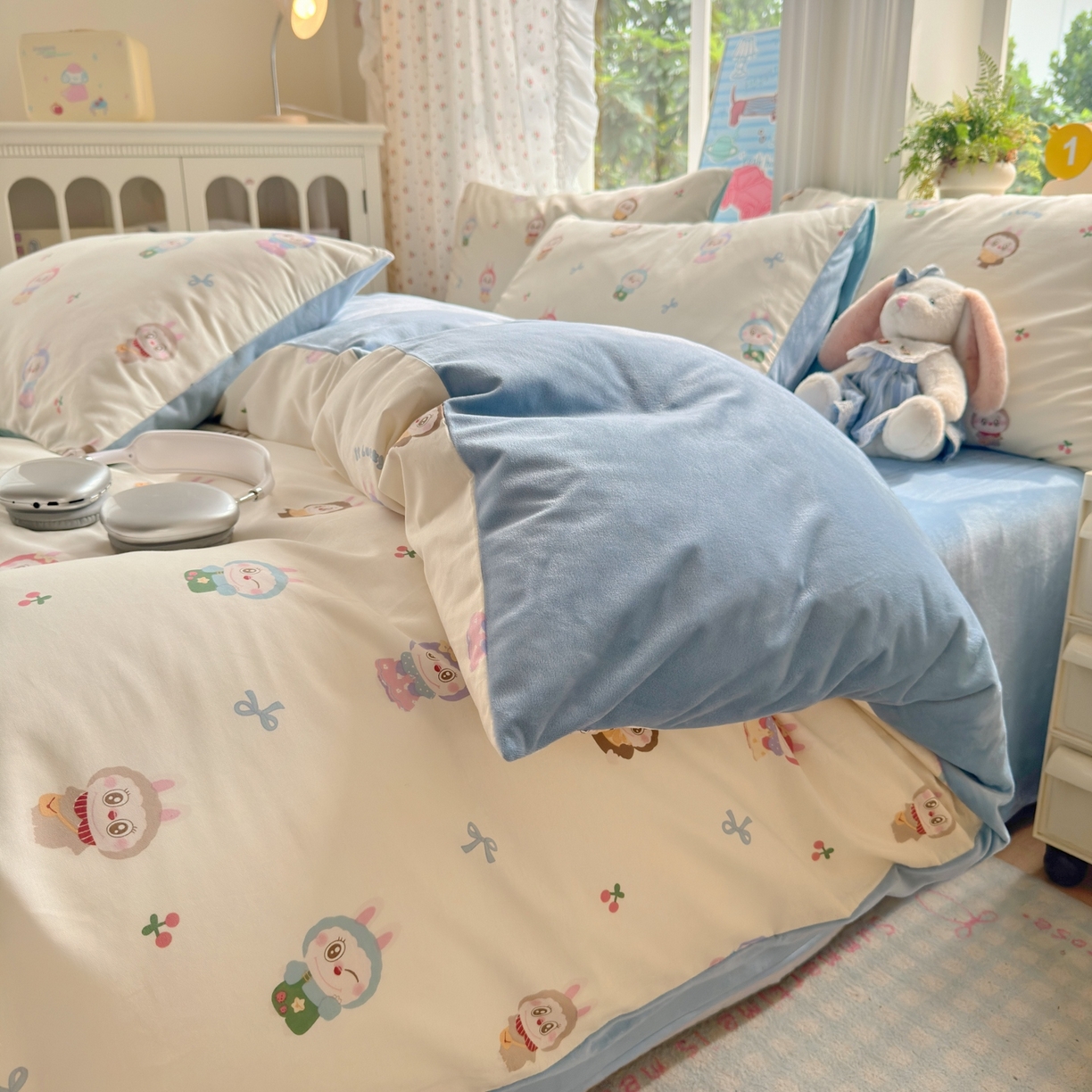 91家纺网 家纺一手货源 找家纺 清雅福 2025秋冬新品全棉印花棉加绒四件套系列 棉绒-大眼公仔