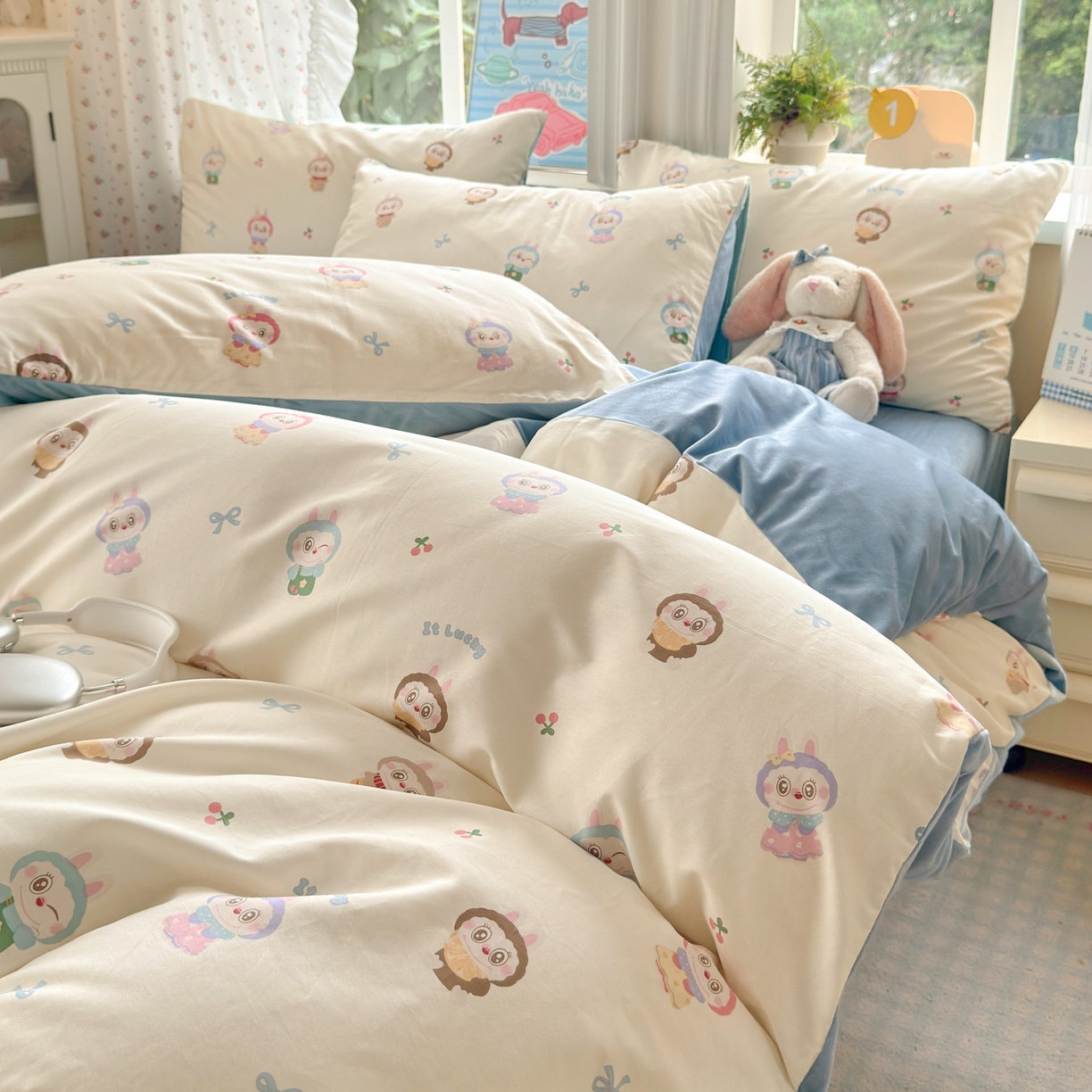 91家纺网 家纺一手货源 找家纺 清雅福 2025秋冬新品全棉印花棉加绒四件套系列 棉绒-大眼公仔