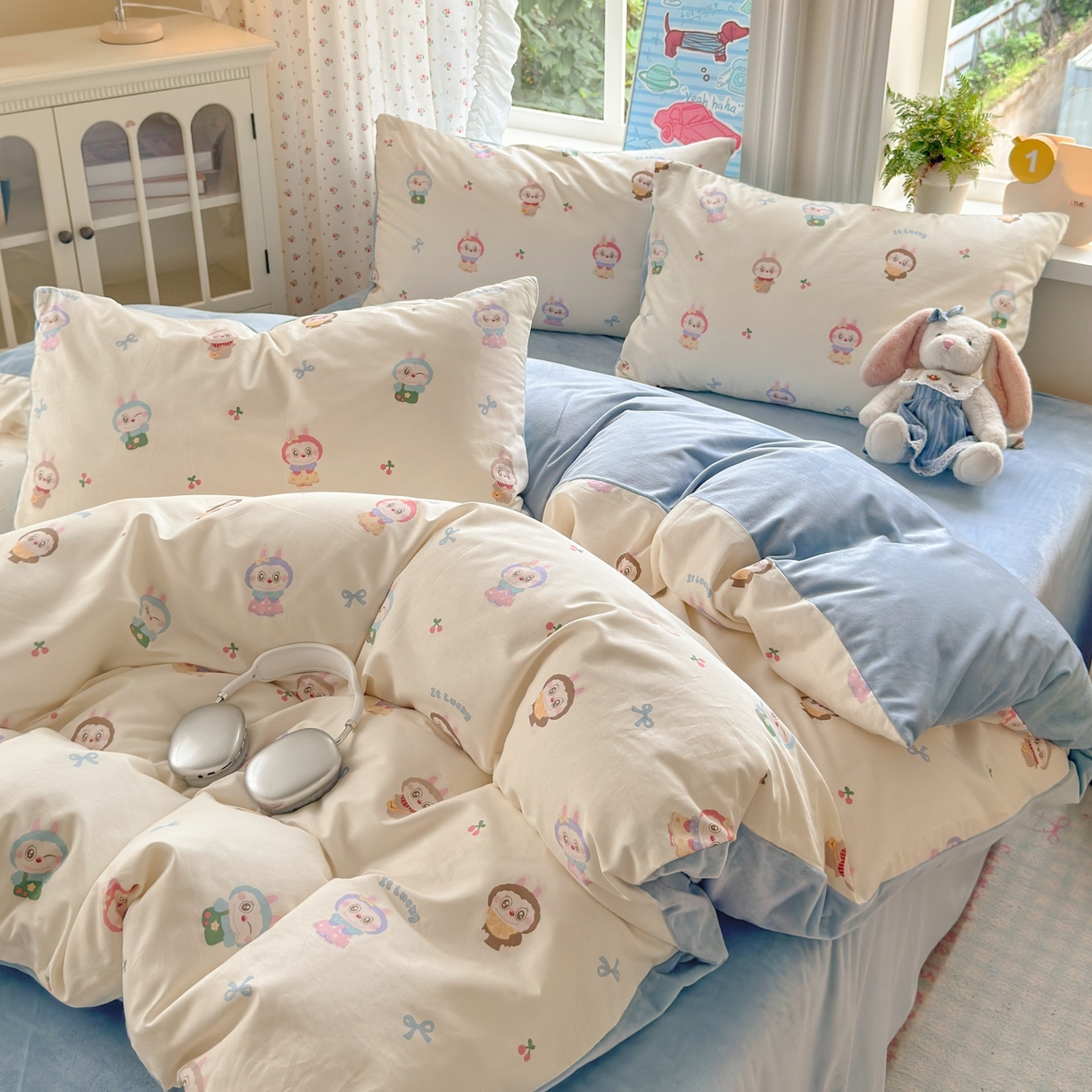 91家纺网 家纺一手货源 找家纺 清雅福 2025秋冬新品全棉印花棉加绒四件套系列 棉绒-大眼公仔