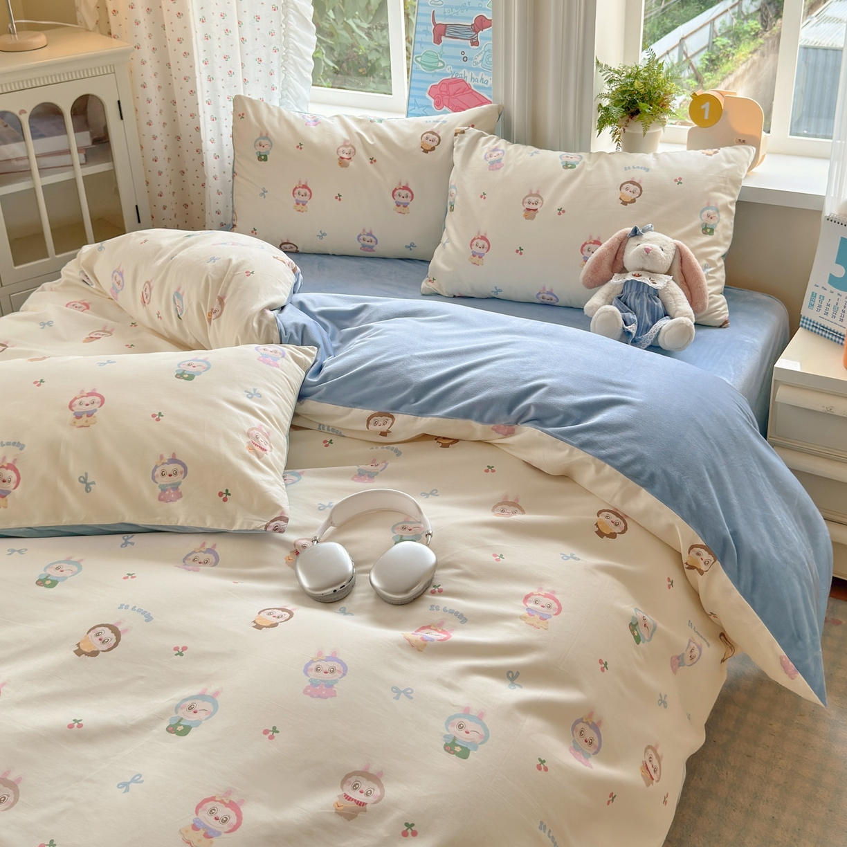 91家纺网 家纺一手货源 找家纺 清雅福 2025秋冬新品全棉印花棉加绒四件套系列 棉绒-大眼公仔