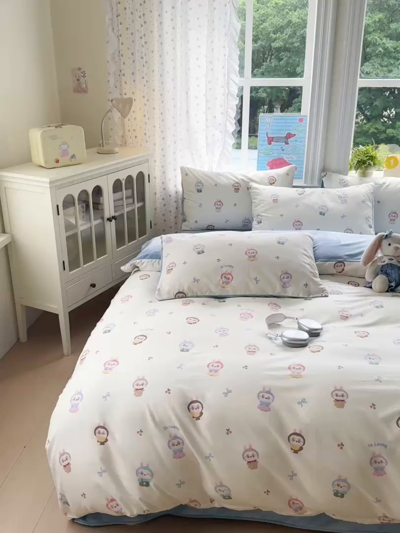 91家纺网 家纺一手货源 找家纺 清雅福 2025秋冬新品全棉印花棉加绒四件套系列 棉绒-大眼公仔