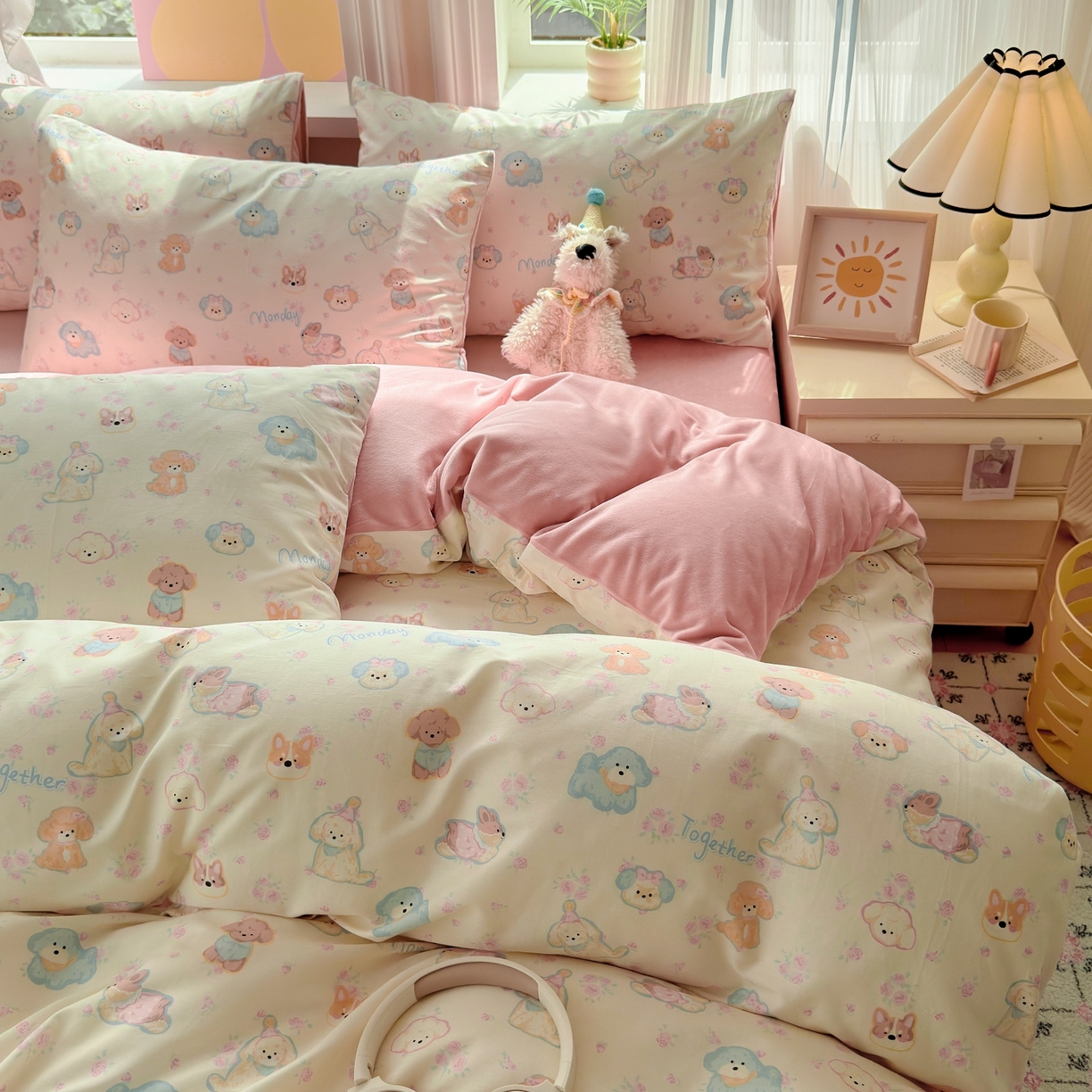 91家纺网 家纺一手货源 找家纺 清雅福 2025秋冬新品全棉印花棉加绒四件套系列 棉绒-狗狗家族