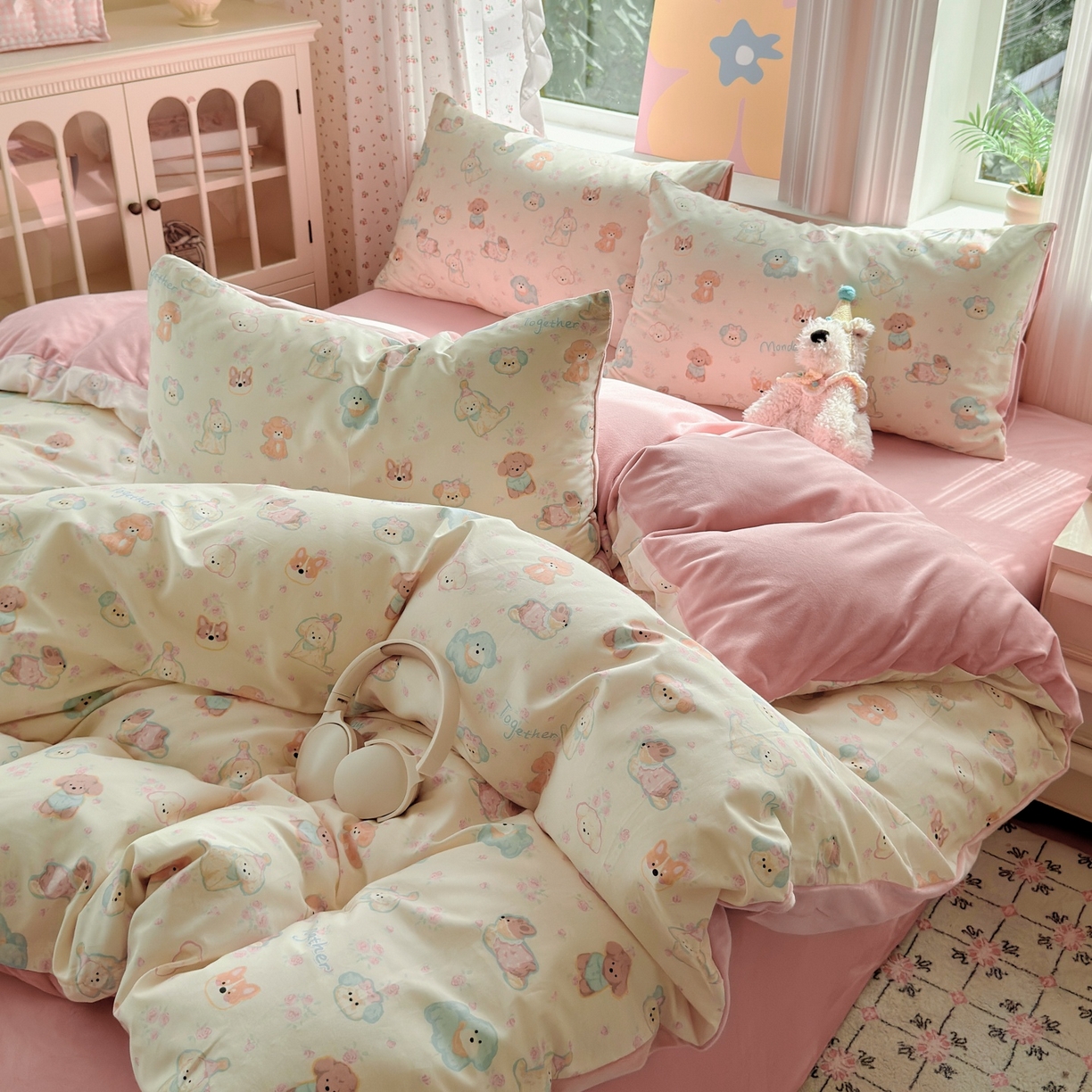 91家纺网 家纺一手货源 找家纺 清雅福 2025秋冬新品全棉印花棉加绒四件套系列 棉绒-狗狗家族