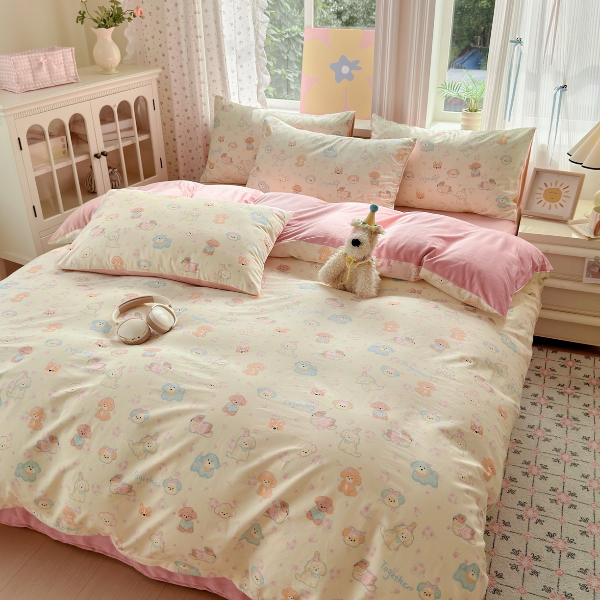 91家纺网 家纺一手货源 找家纺 清雅福 2025秋冬新品全棉印花棉加绒四件套系列 棉绒-狗狗家族