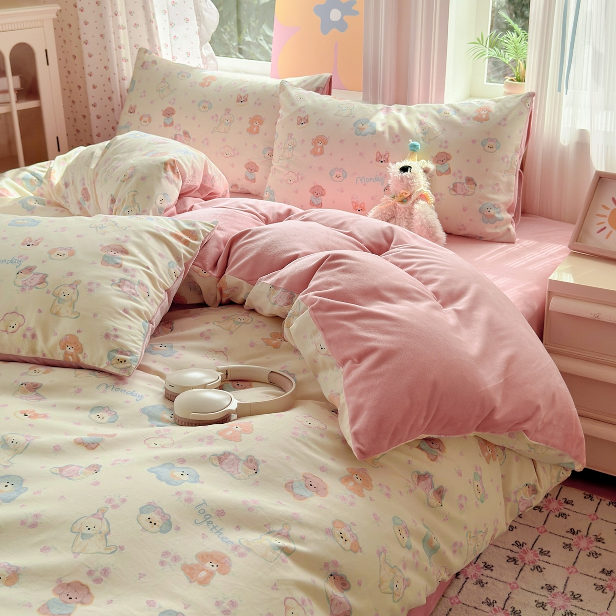 91家纺网 家纺一手货源 找家纺 清雅福 2025秋冬新品全棉印花棉加绒四件套系列 棉绒-狗狗家族