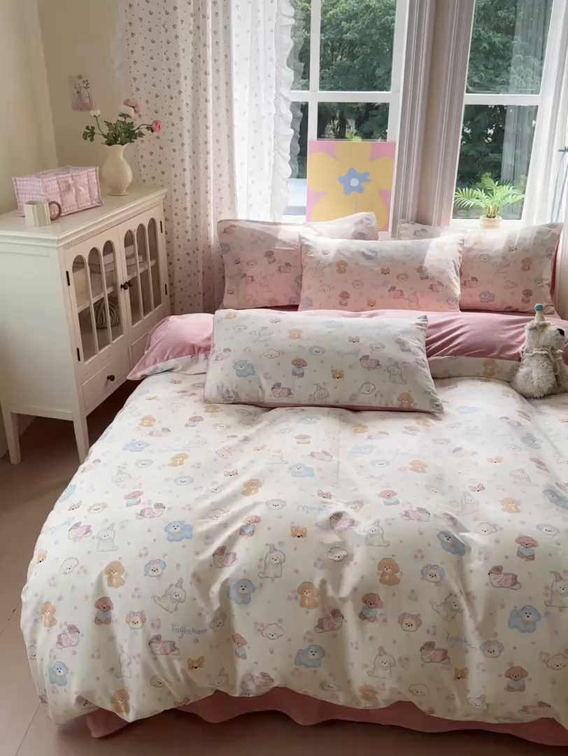 91家纺网 家纺一手货源 找家纺 清雅福 2025秋冬新品全棉印花棉加绒四件套系列 棉绒-狗狗家族