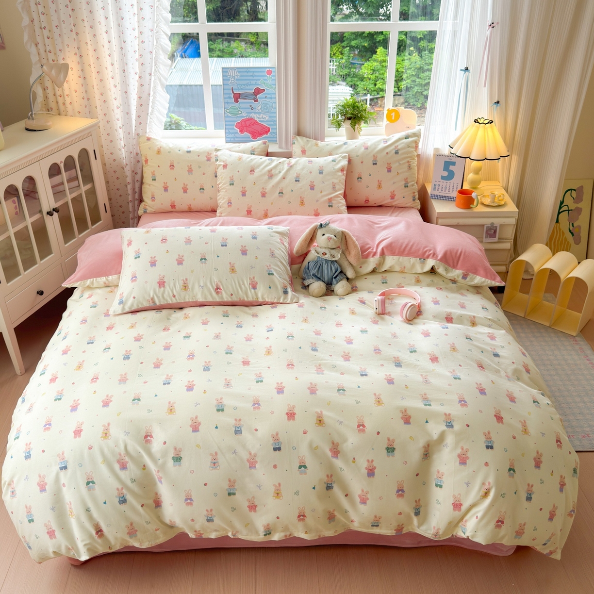 91家纺网 家纺一手货源 找家纺 清雅福 2025秋冬新品全棉印花棉加绒四件套系列 棉绒-果冻兔