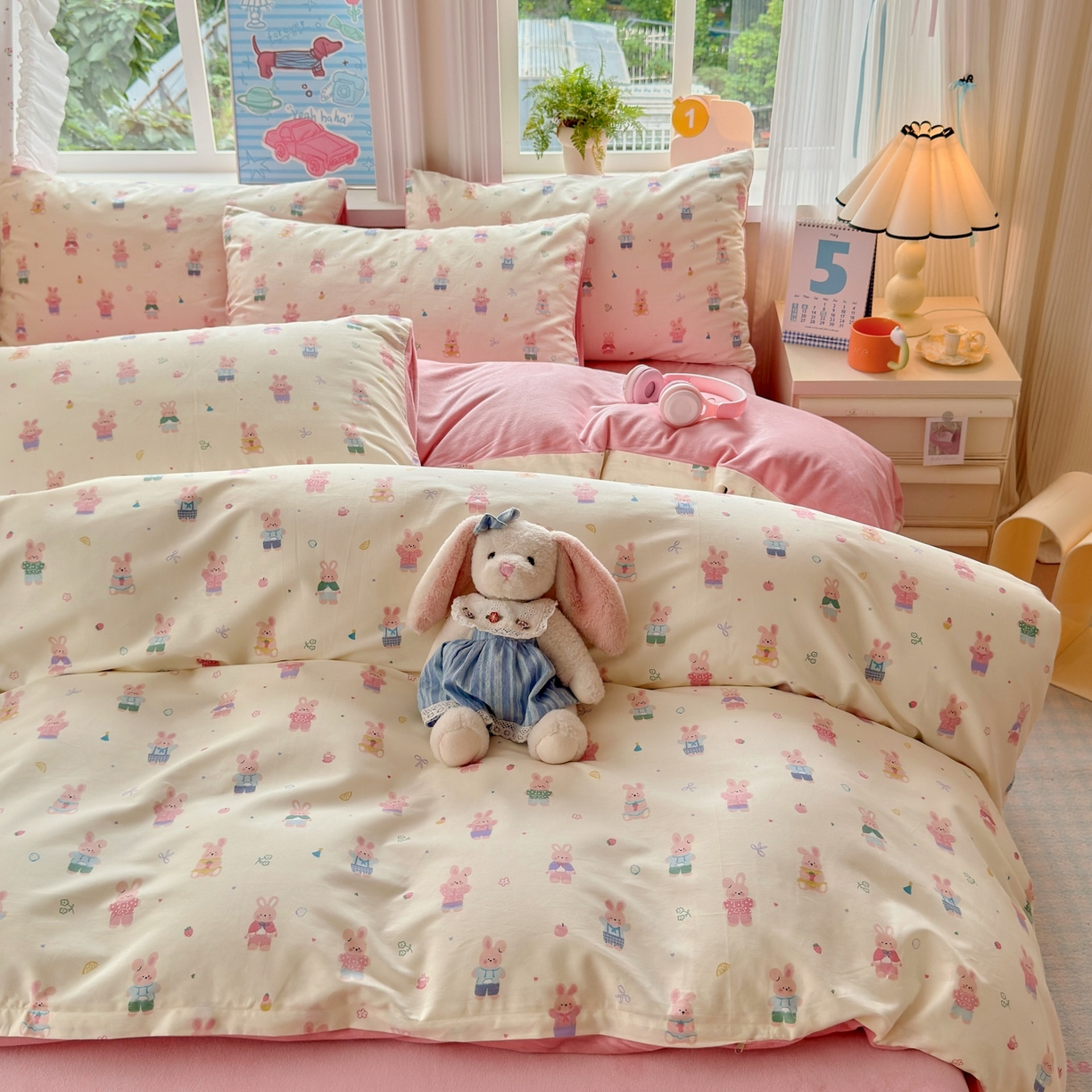 91家纺网 家纺一手货源 找家纺 清雅福 2025秋冬新品全棉印花棉加绒四件套系列 棉绒-果冻兔