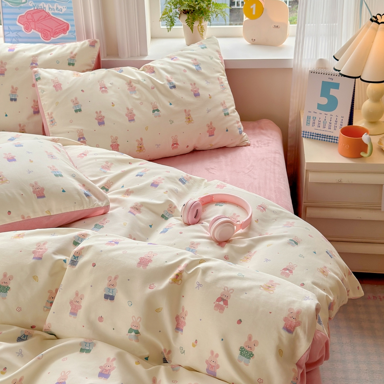 91家纺网 家纺一手货源 找家纺 清雅福 2025秋冬新品全棉印花棉加绒四件套系列 棉绒-果冻兔