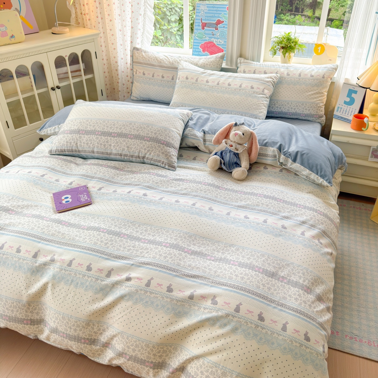 91家纺网 家纺一手货源 找家纺 清雅福 2025秋冬新品全棉印花棉加绒四件套系列 棉绒-花边兔