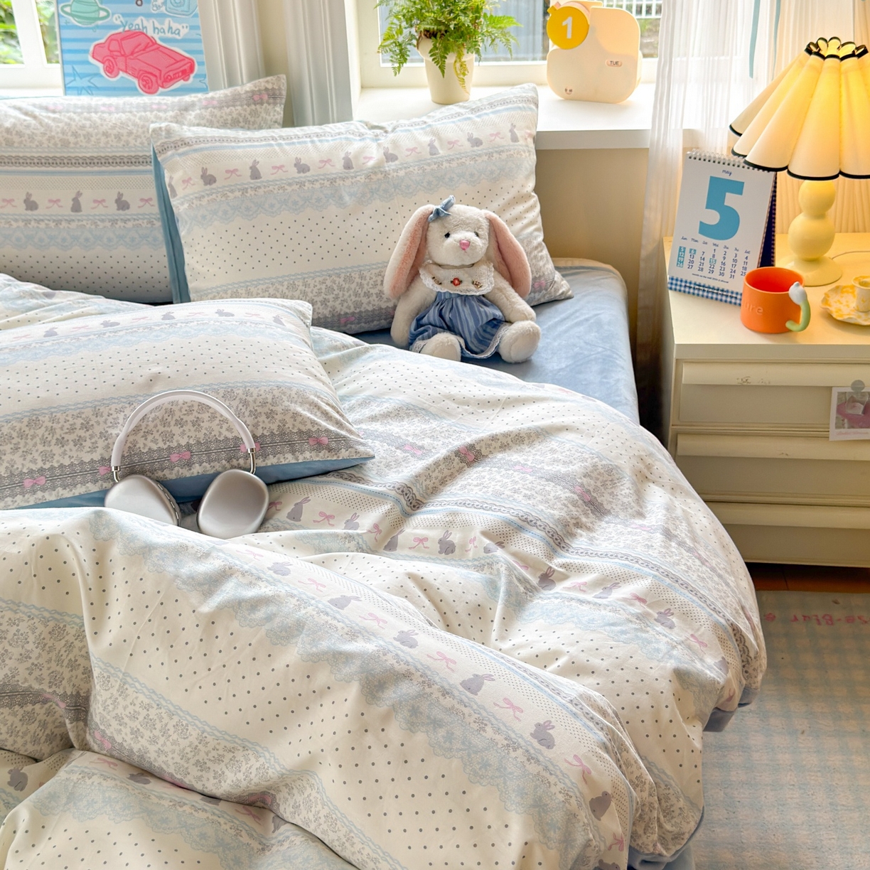 91家纺网 家纺一手货源 找家纺 清雅福 2025秋冬新品全棉印花棉加绒四件套系列 棉绒-花边兔