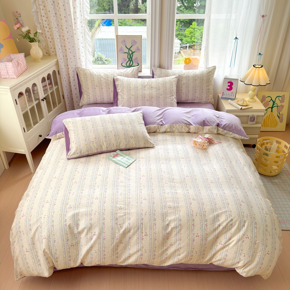 91家纺网 家纺一手货源 找家纺 清雅福 2025秋冬新品全棉印花棉加绒四件套系列 棉绒-花季时光