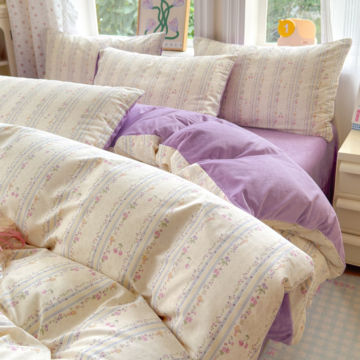 91家纺网 家纺一手货源 找家纺 清雅福 2025秋冬新品全棉印花棉加绒四件套系列 棉绒-花季时光