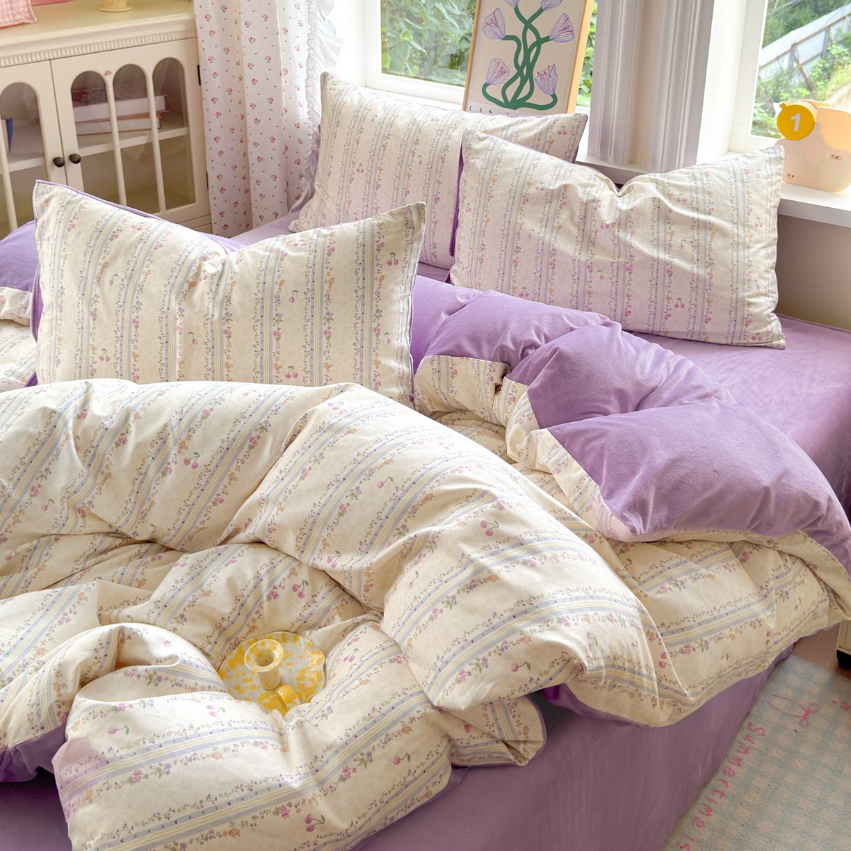 91家纺网 家纺一手货源 找家纺 清雅福 2025秋冬新品全棉印花棉加绒四件套系列 棉绒-花季时光