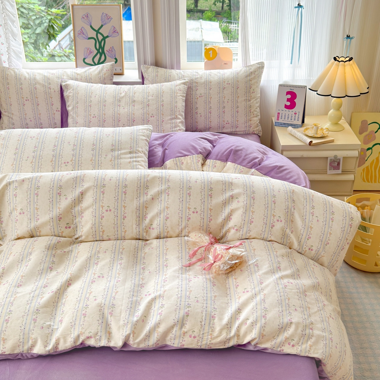 91家纺网 家纺一手货源 找家纺 清雅福 2025秋冬新品全棉印花棉加绒四件套系列 棉绒-花季时光