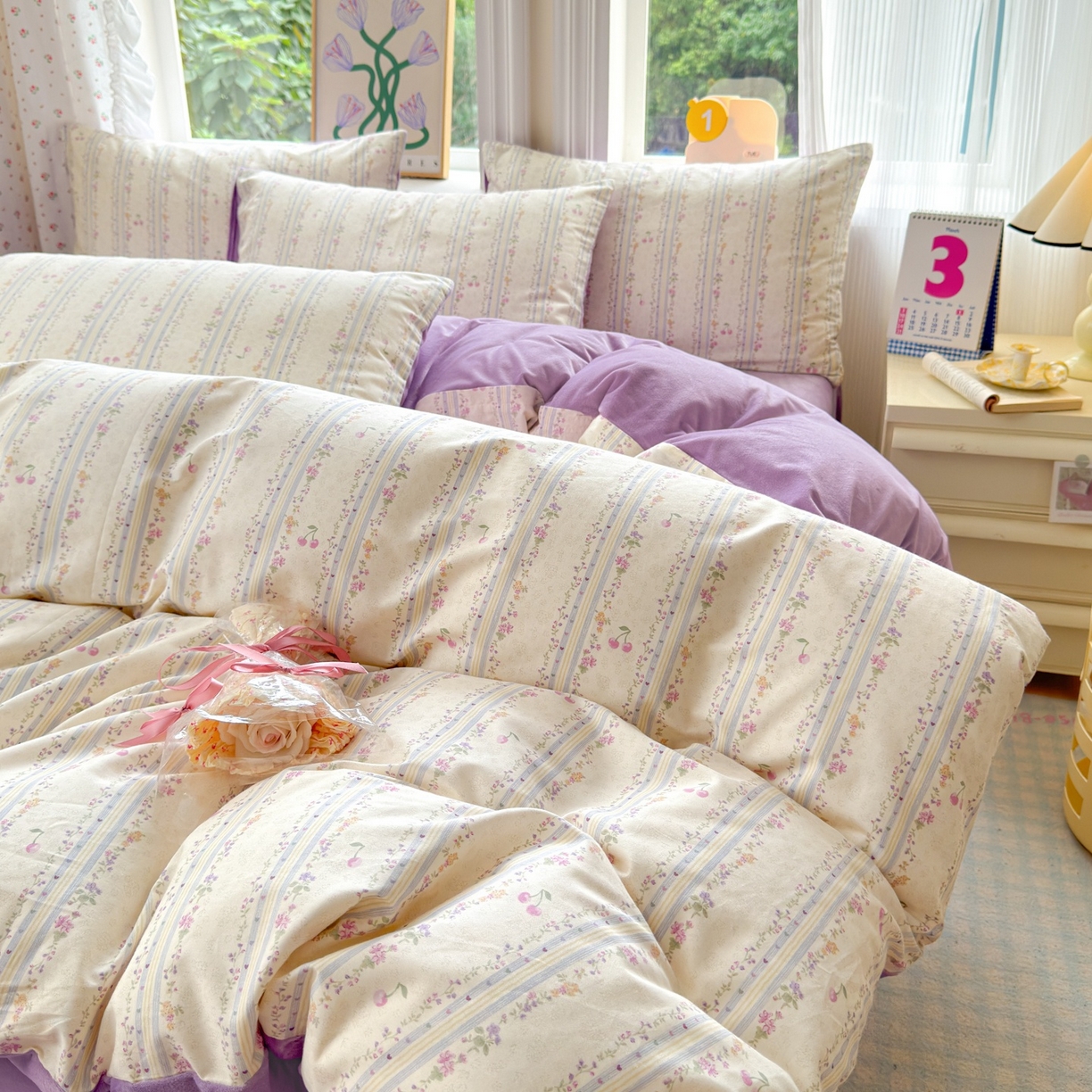 91家纺网 家纺一手货源 找家纺 清雅福 2025秋冬新品全棉印花棉加绒四件套系列 棉绒-花季时光