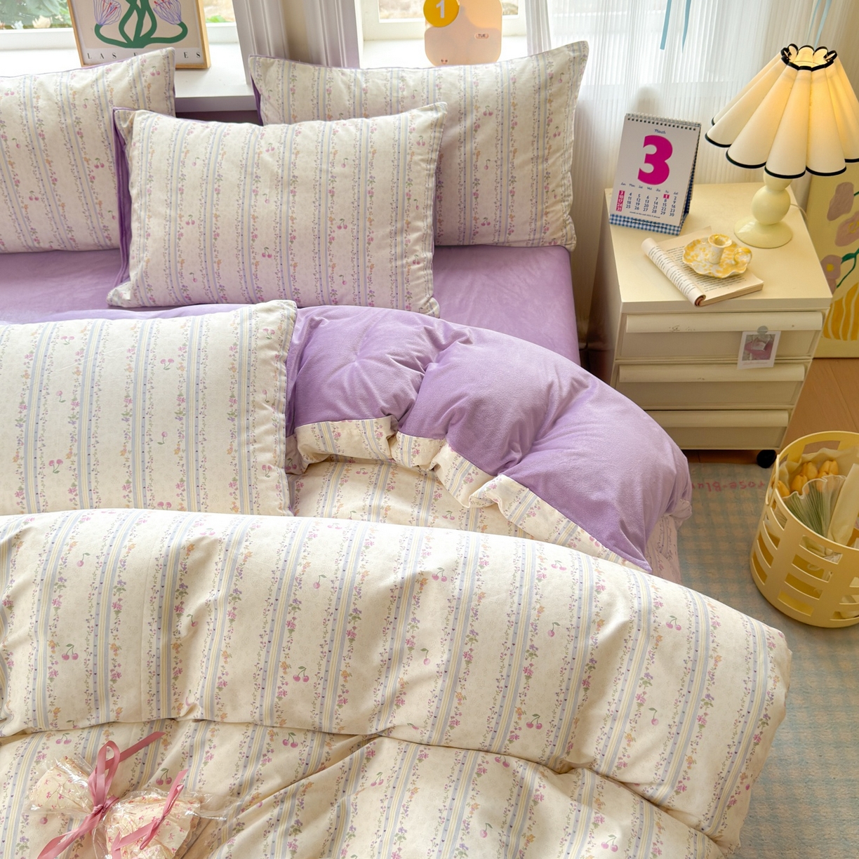 91家纺网 家纺一手货源 找家纺 清雅福 2025秋冬新品全棉印花棉加绒四件套系列 棉绒-花季时光