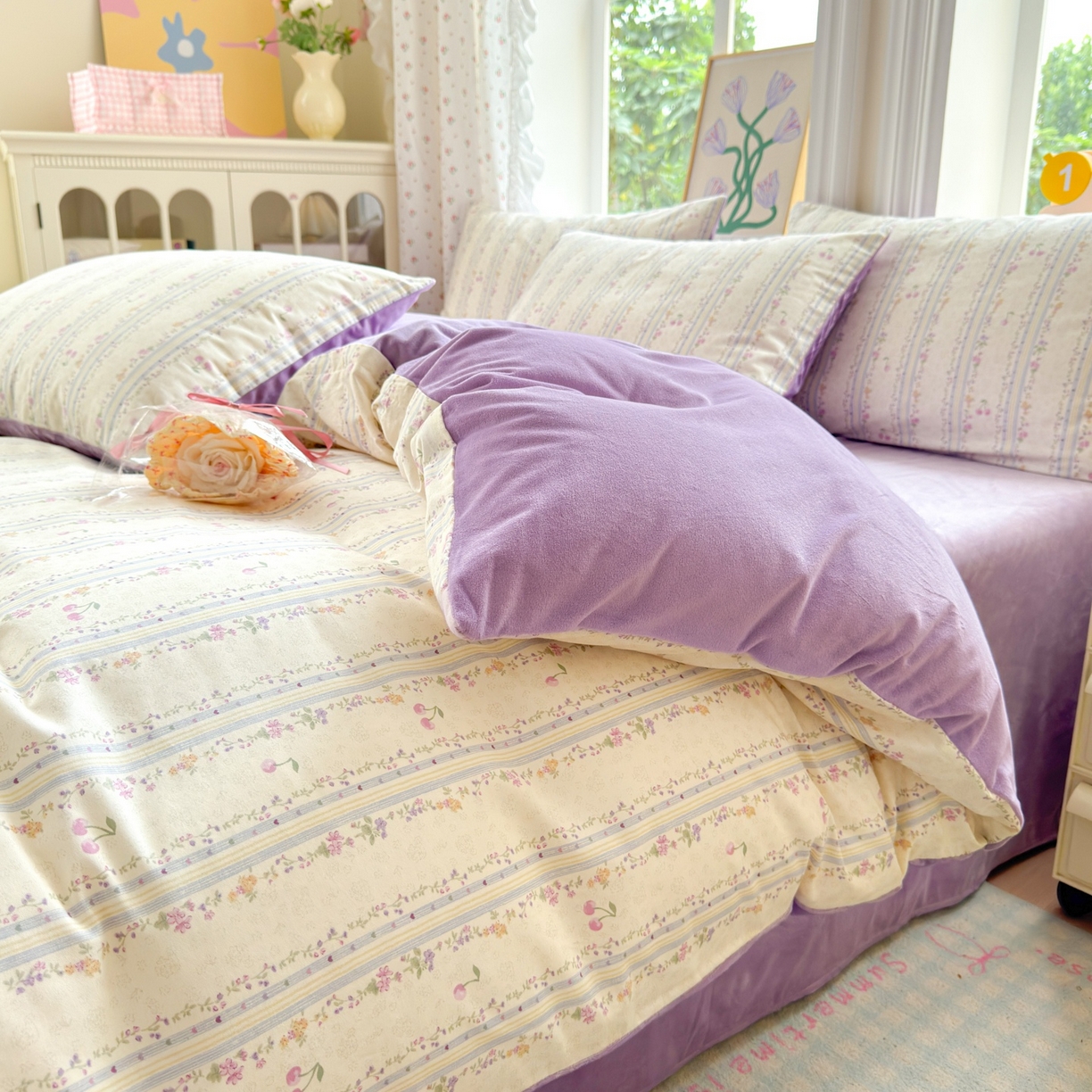 91家纺网 家纺一手货源 找家纺 清雅福 2025秋冬新品全棉印花棉加绒四件套系列 棉绒-花季时光