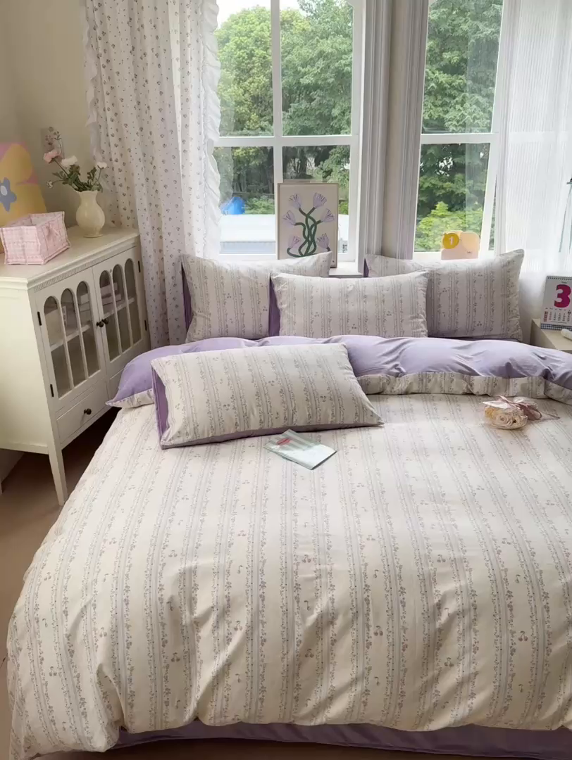 91家纺网 家纺一手货源 找家纺 清雅福 2025秋冬新品全棉印花棉加绒四件套系列 棉绒-花季时光