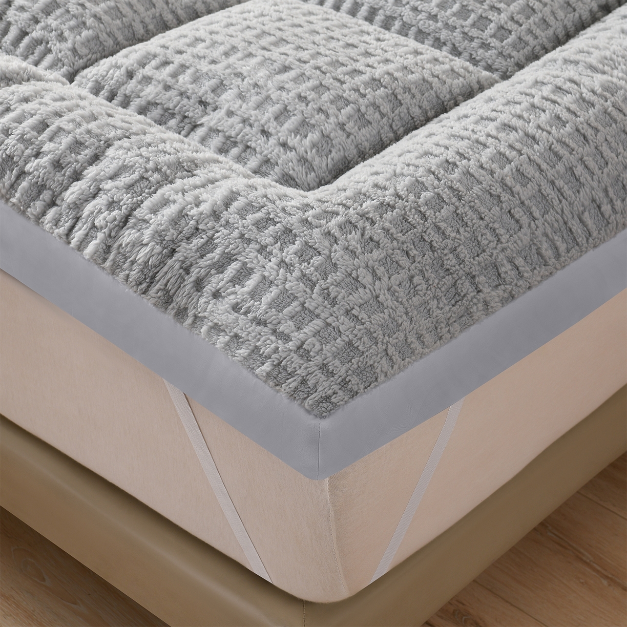 91家纺网 家纺一手货源 找家纺 预言家纺 2024新款A类舒棉绒牛奶绒羽丝绒床垫褥子多功能软垫 椰子灰