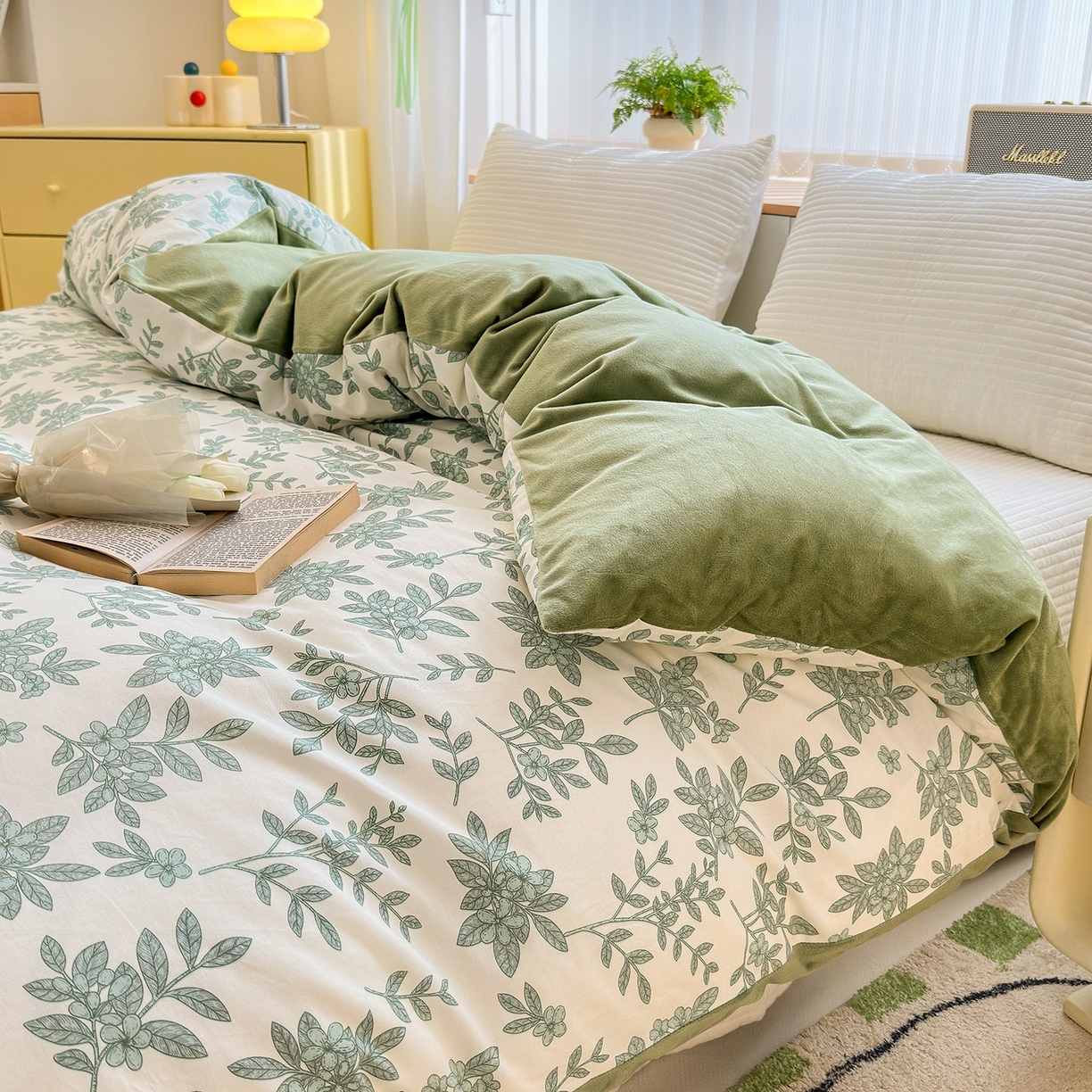 91家纺网 家纺一手货源 找家纺 清雅福 2025秋冬新品全棉印花棉加绒四件套系列 棉绒-绿意黯然