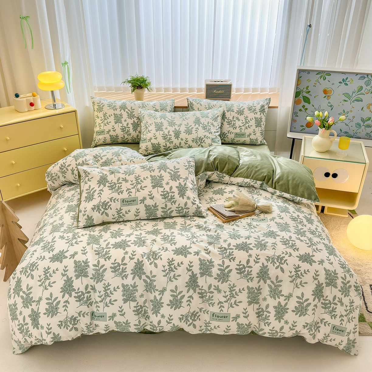 91家纺网 家纺一手货源 找家纺 清雅福 2025秋冬新品全棉印花棉加绒四件套系列 棉绒-绿意黯然