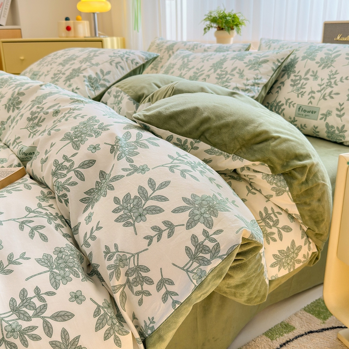 清雅福 2025秋冬新品全棉印花棉加绒四件套系列 棉绒-绿意黯然