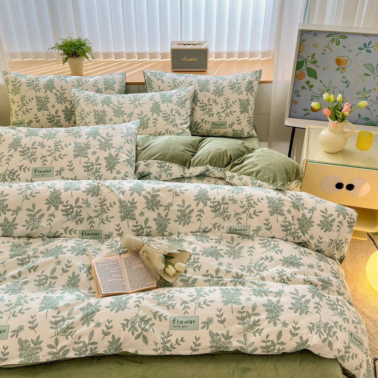 91家纺网 家纺一手货源 找家纺 清雅福 2025秋冬新品全棉印花棉加绒四件套系列 棉绒-绿意黯然