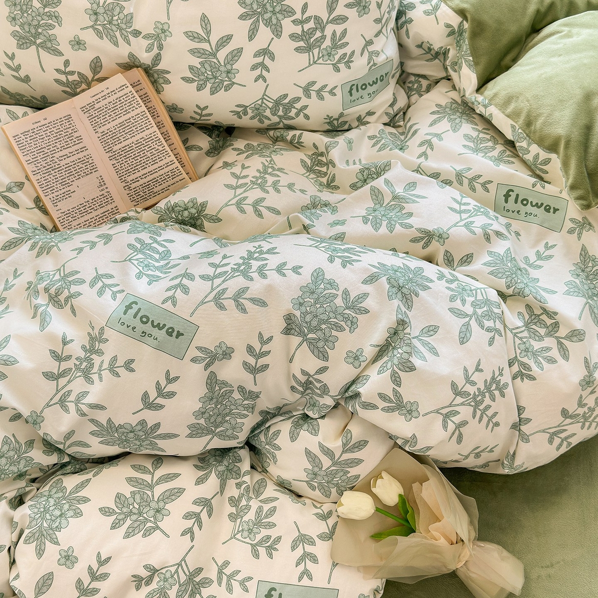 91家纺网 家纺一手货源 找家纺 清雅福 2025秋冬新品全棉印花棉加绒四件套系列 棉绒-绿意黯然