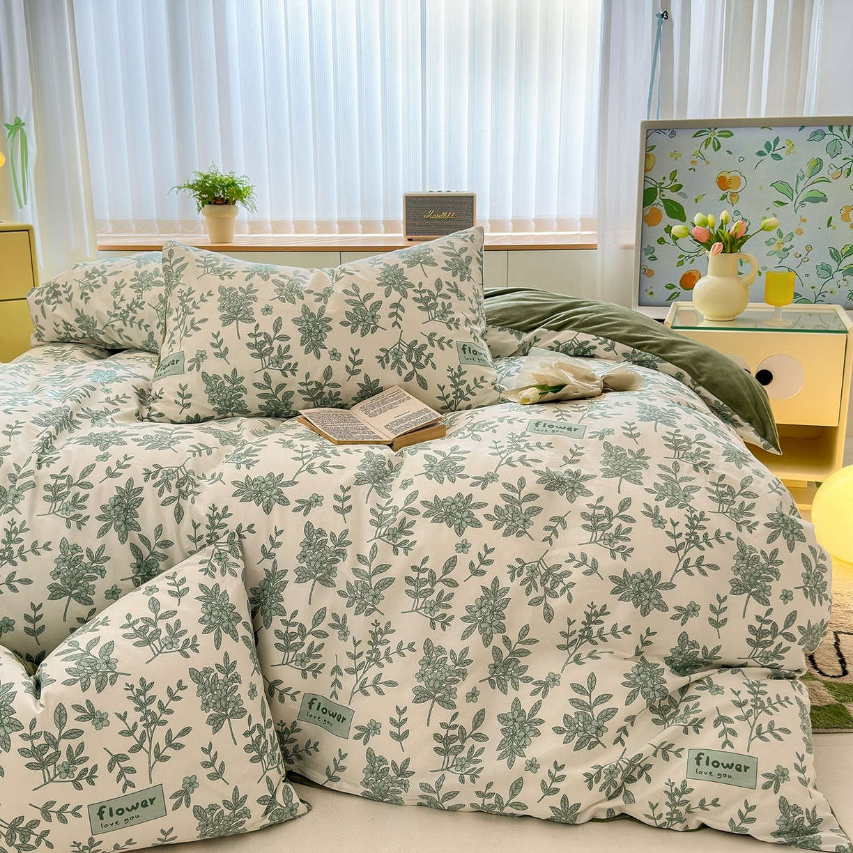 91家纺网 家纺一手货源 找家纺 清雅福 2025秋冬新品全棉印花棉加绒四件套系列 棉绒-绿意黯然