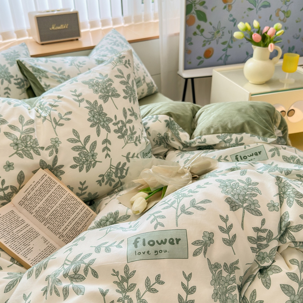 91家纺网 家纺一手货源 找家纺 清雅福 2025秋冬新品全棉印花棉加绒四件套系列 棉绒-绿意黯然