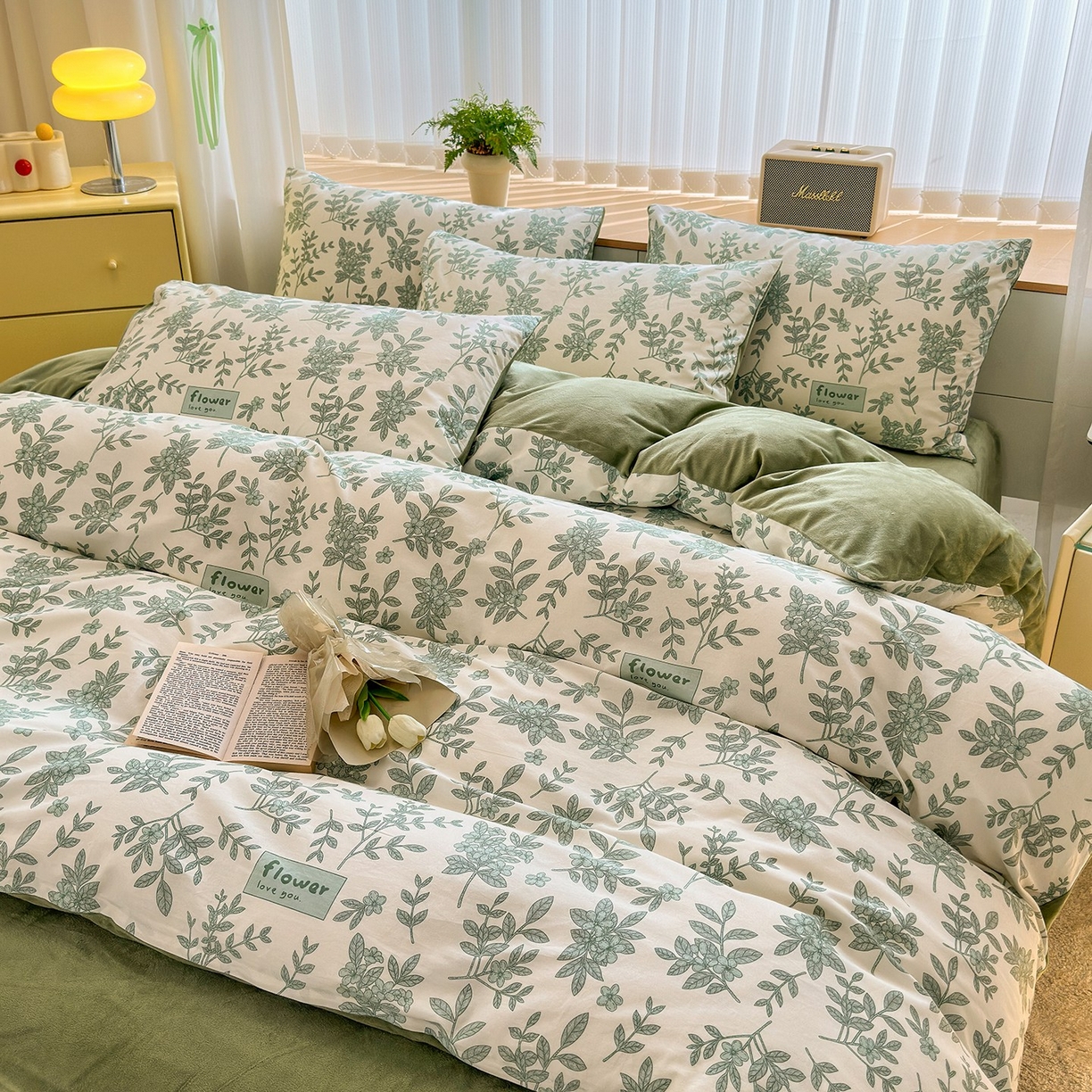 91家纺网 家纺一手货源 找家纺 清雅福 2025秋冬新品全棉印花棉加绒四件套系列 棉绒-绿意黯然