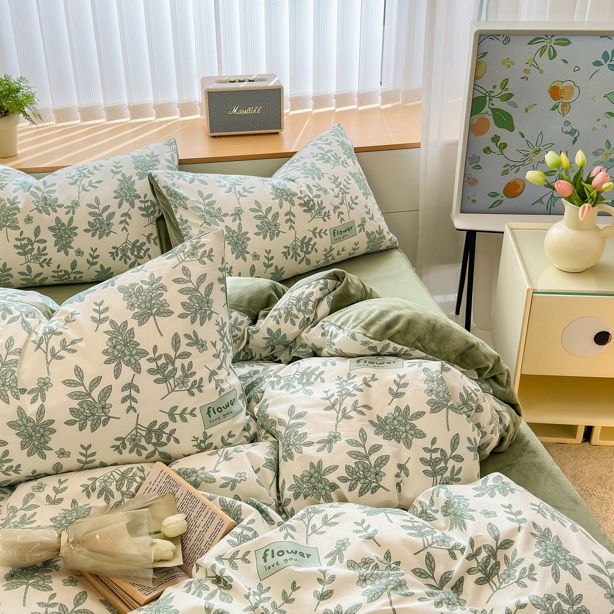 91家纺网 家纺一手货源 找家纺 清雅福 2025秋冬新品全棉印花棉加绒四件套系列 棉绒-绿意黯然