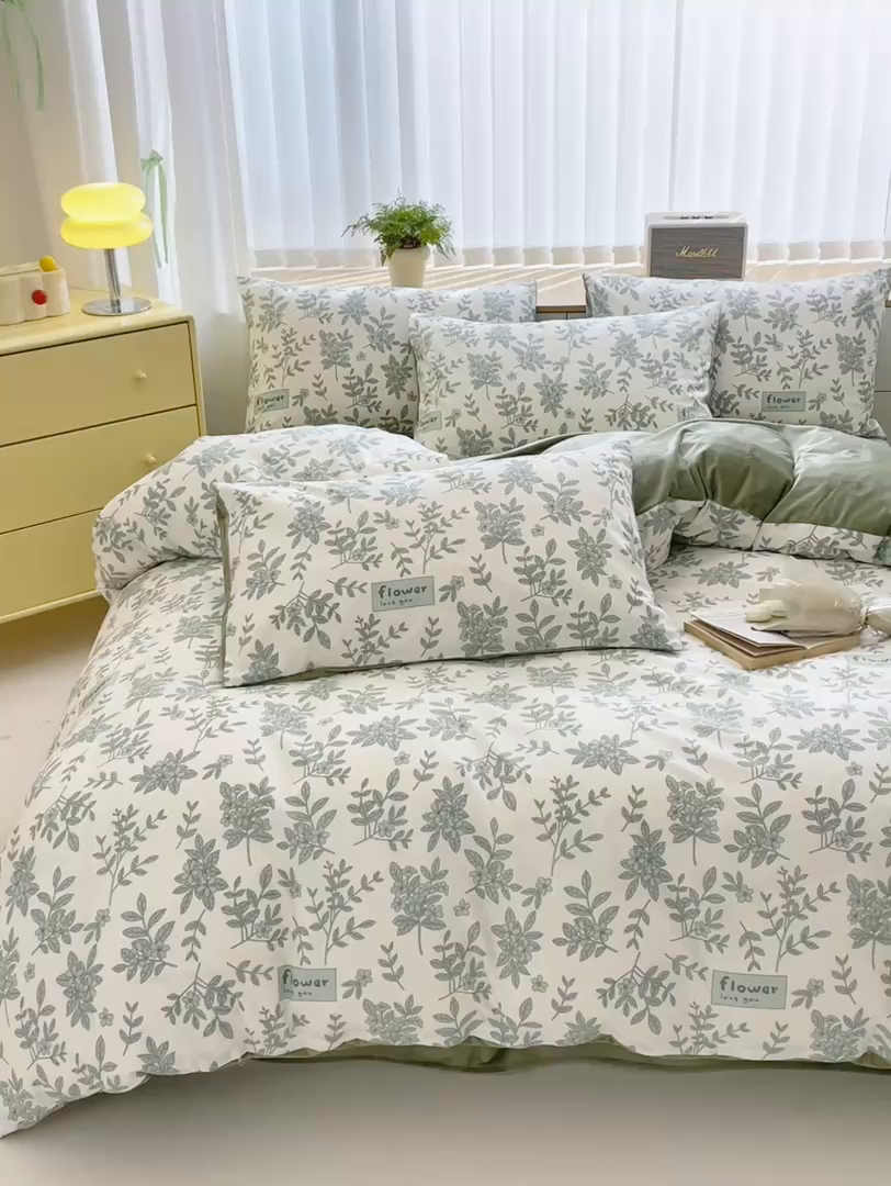 91家纺网 家纺一手货源 找家纺 清雅福 2025秋冬新品全棉印花棉加绒四件套系列 棉绒-绿意黯然