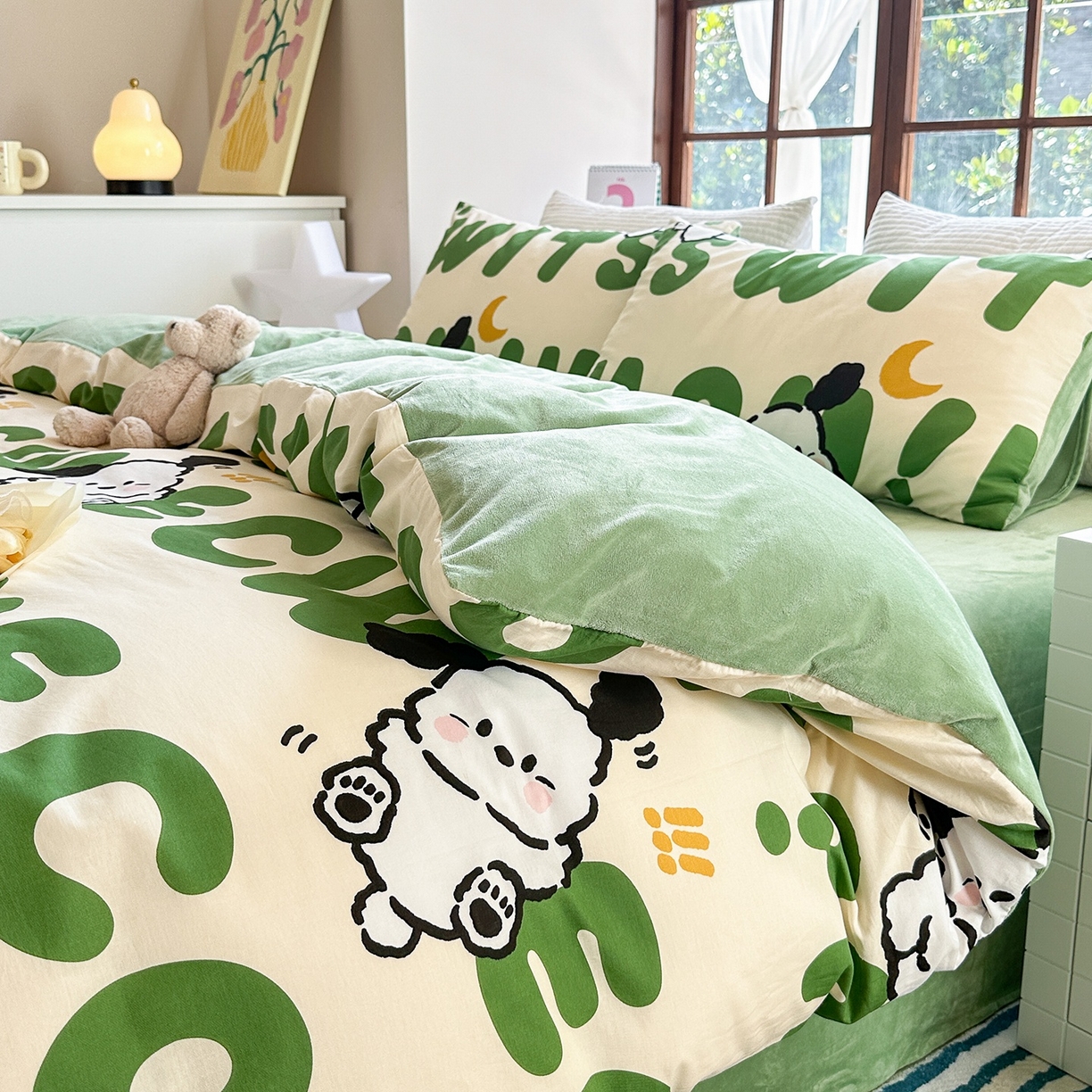 91家纺网 家纺一手货源 找家纺 清雅福 2025秋冬新品全棉印花棉加绒四件套系列 棉绒-皮皮狗