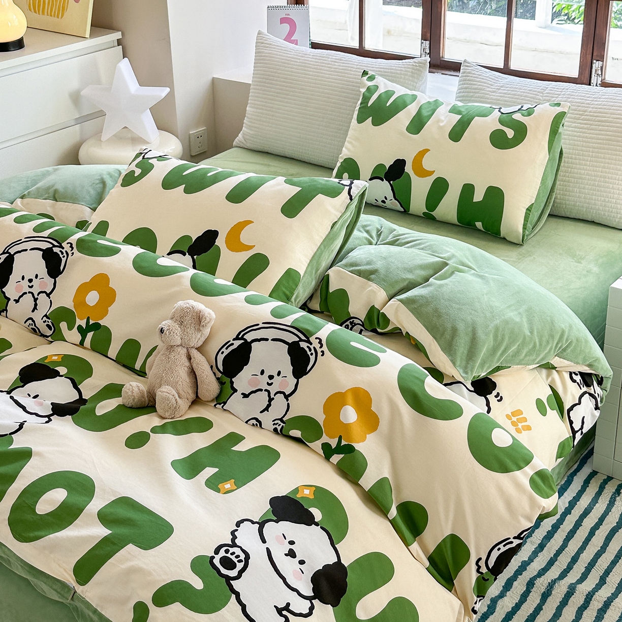 91家纺网 家纺一手货源 找家纺 清雅福 2025秋冬新品全棉印花棉加绒四件套系列 棉绒-皮皮狗