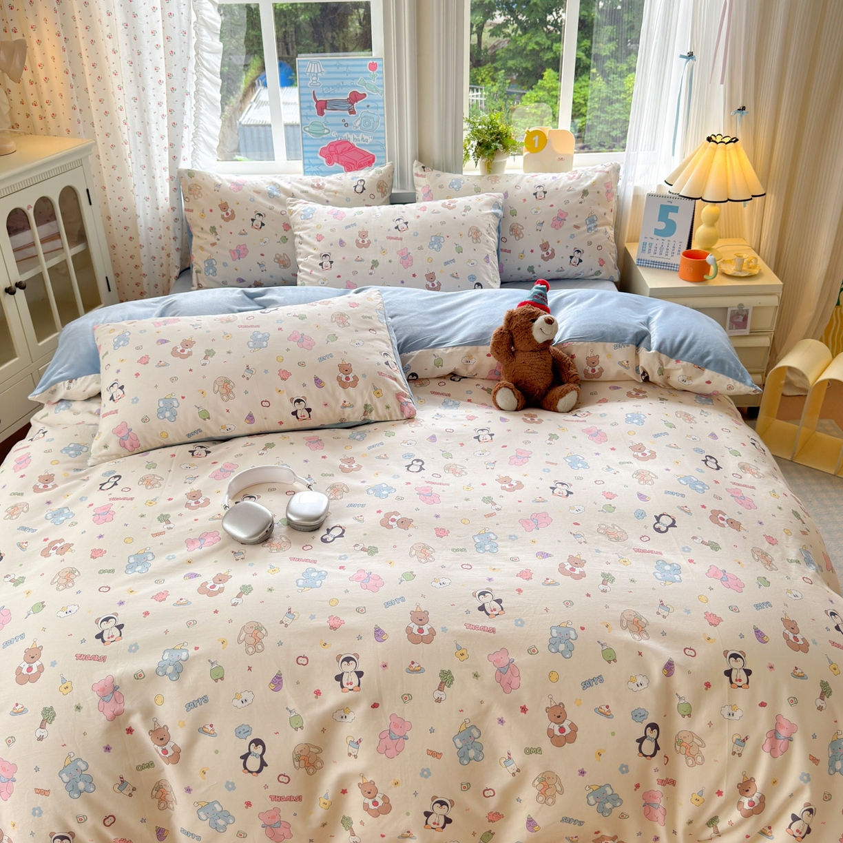 91家纺网 家纺一手货源 找家纺 清雅福 2025秋冬新品全棉印花棉加绒四件套系列 棉绒-企鹅熊