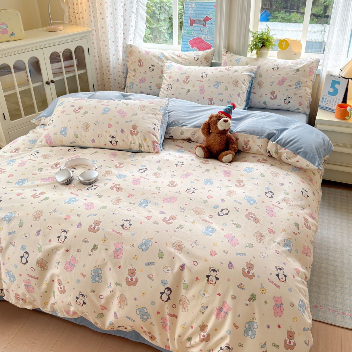 91家纺网 家纺一手货源 找家纺 清雅福 2025秋冬新品全棉印花棉加绒四件套系列 棉绒-企鹅熊