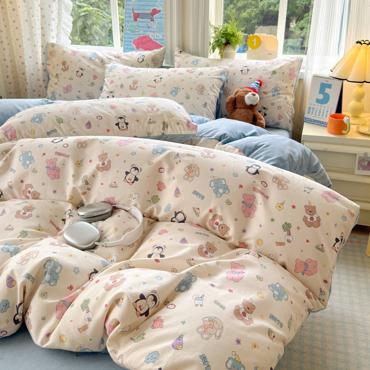 91家纺网 家纺一手货源 找家纺 清雅福 2025秋冬新品全棉印花棉加绒四件套系列 棉绒-企鹅熊