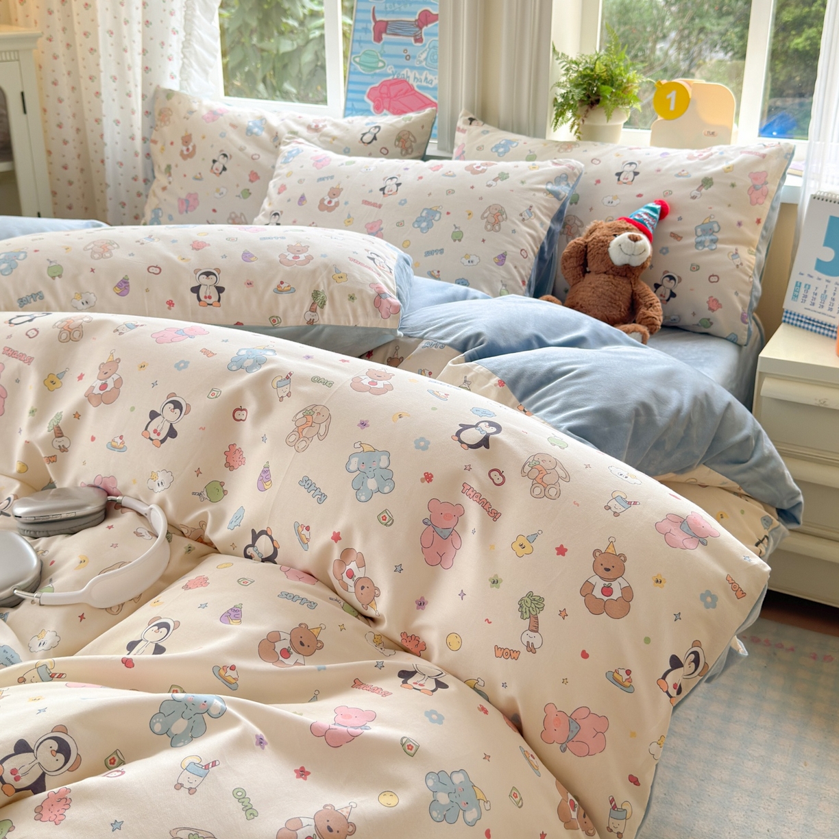 91家纺网 家纺一手货源 找家纺 清雅福 2025秋冬新品全棉印花棉加绒四件套系列 棉绒-企鹅熊