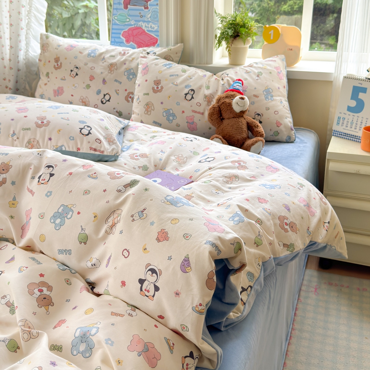 91家纺网 家纺一手货源 找家纺 清雅福 2025秋冬新品全棉印花棉加绒四件套系列 棉绒-企鹅熊