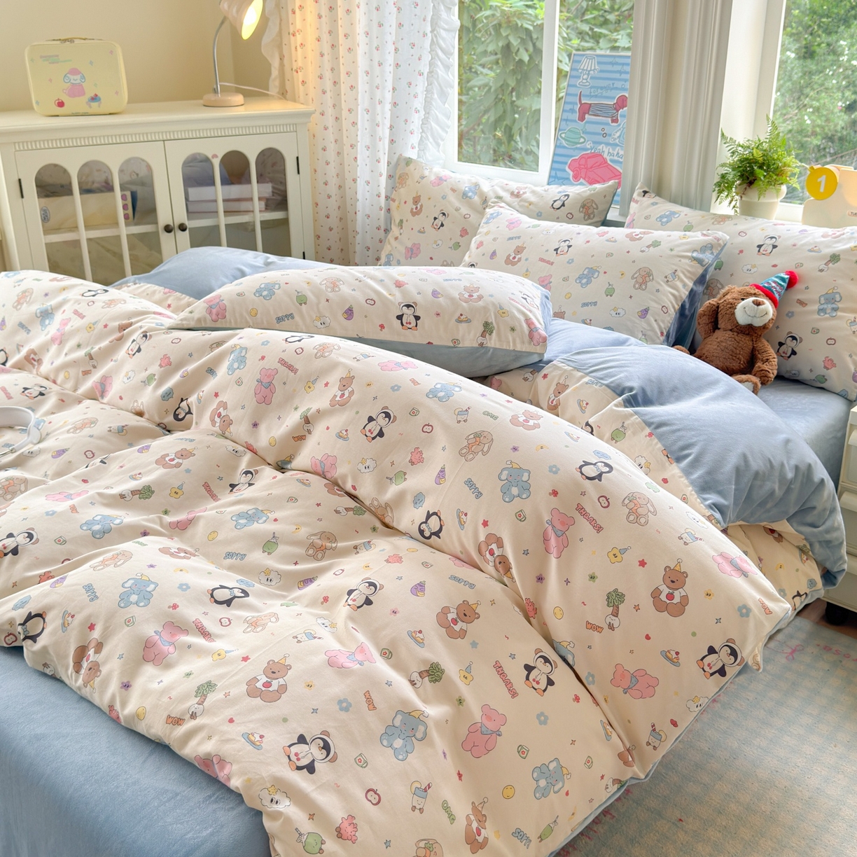 91家纺网 家纺一手货源 找家纺 清雅福 2025秋冬新品全棉印花棉加绒四件套系列 棉绒-企鹅熊