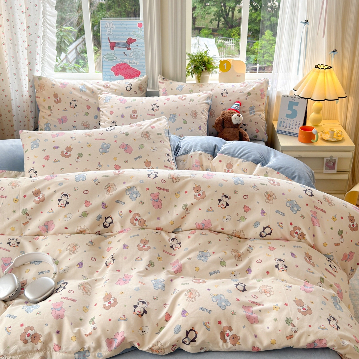 91家纺网 家纺一手货源 找家纺 清雅福 2025秋冬新品全棉印花棉加绒四件套系列 棉绒-企鹅熊