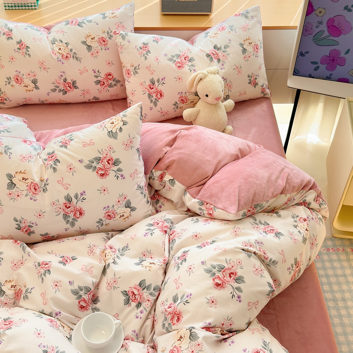 91家纺网 家纺一手货源 找家纺 清雅福 2025秋冬新品全棉印花棉加绒四件套系列 棉绒-肉桂乌龙