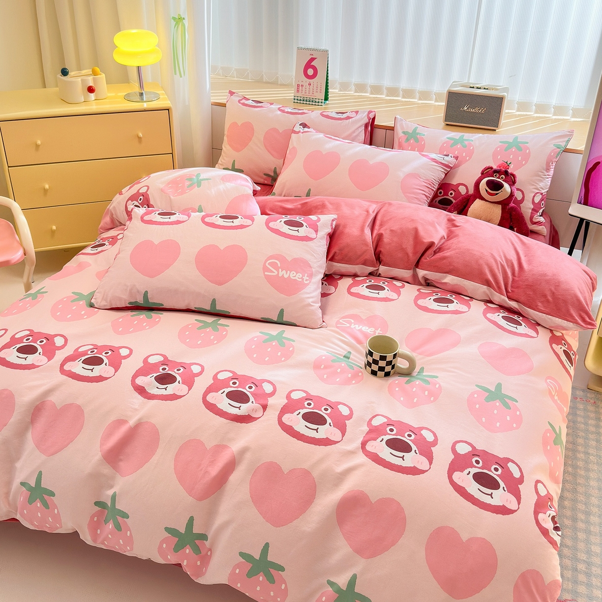 91家纺网 家纺一手货源 找家纺 清雅福 2025秋冬新品全棉印花棉加绒四件套系列 棉绒-甜心熊