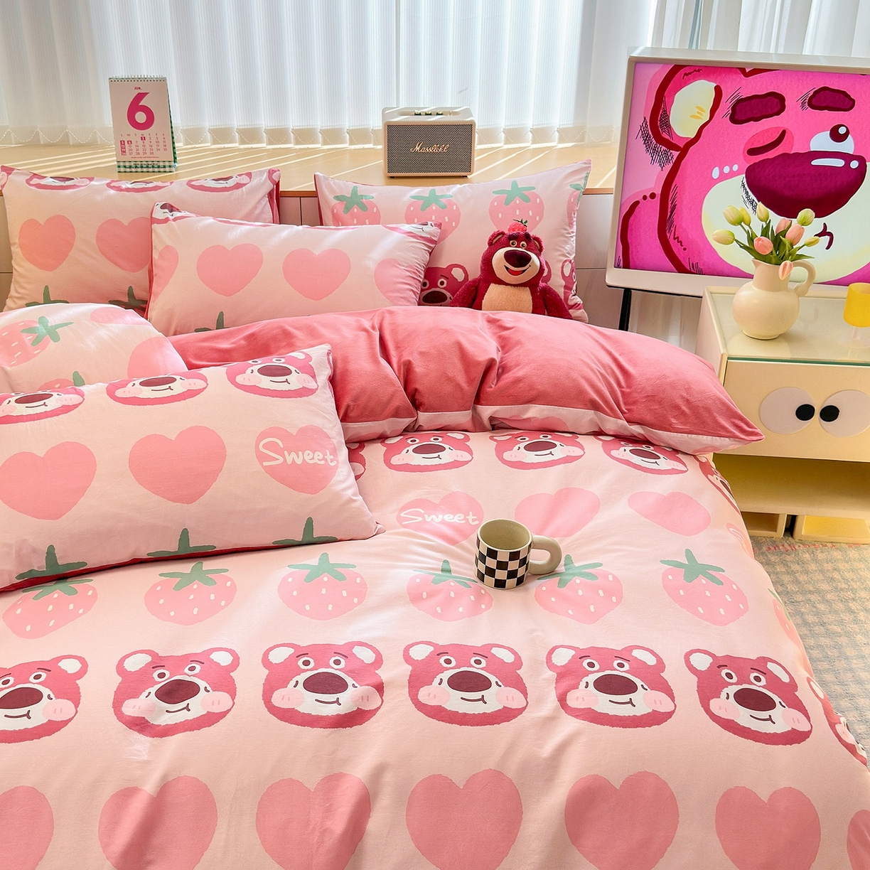 91家纺网 家纺一手货源 找家纺 清雅福 2025秋冬新品全棉印花棉加绒四件套系列 棉绒-甜心熊