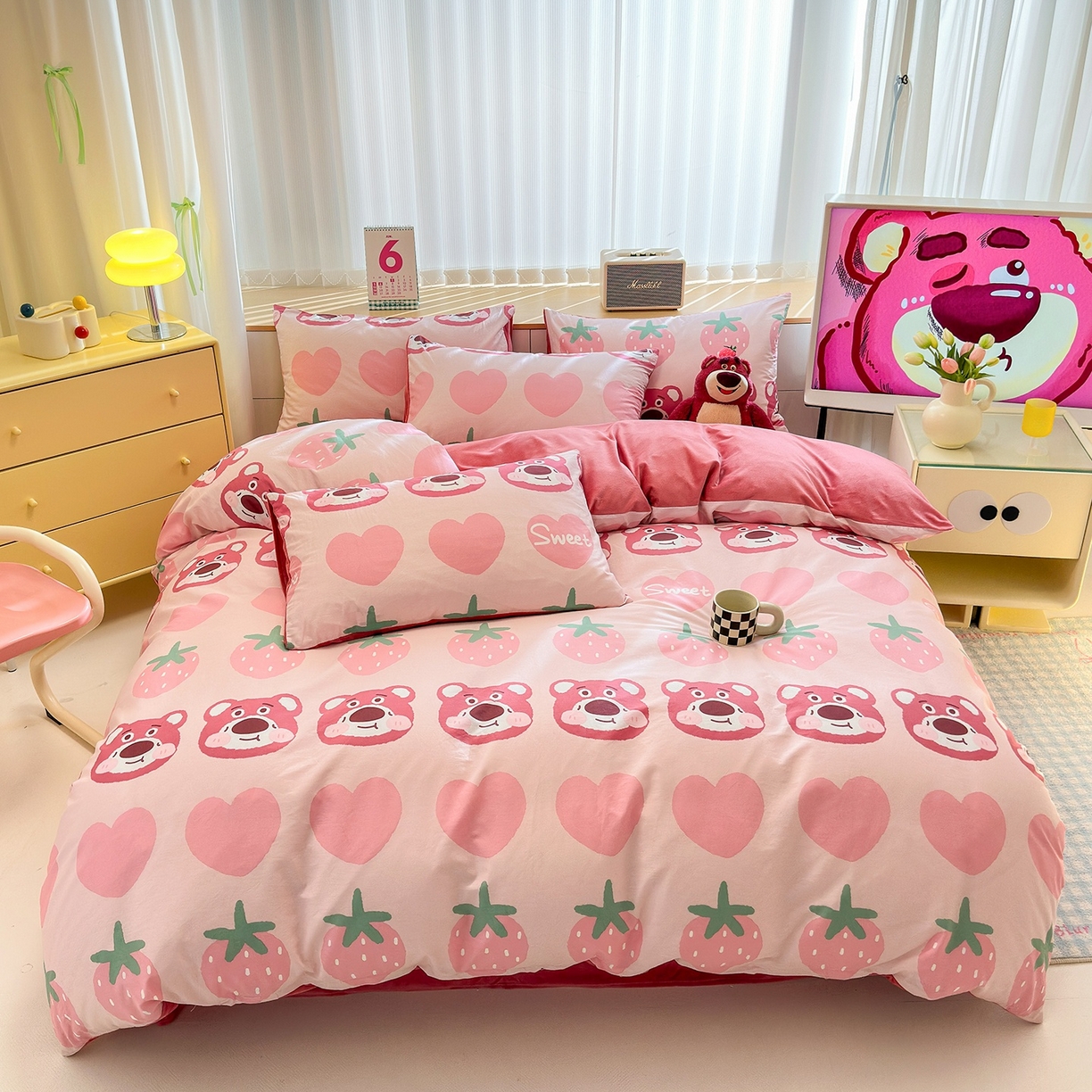 91家纺网 家纺一手货源 找家纺 清雅福 2025秋冬新品全棉印花棉加绒四件套系列 棉绒-甜心熊