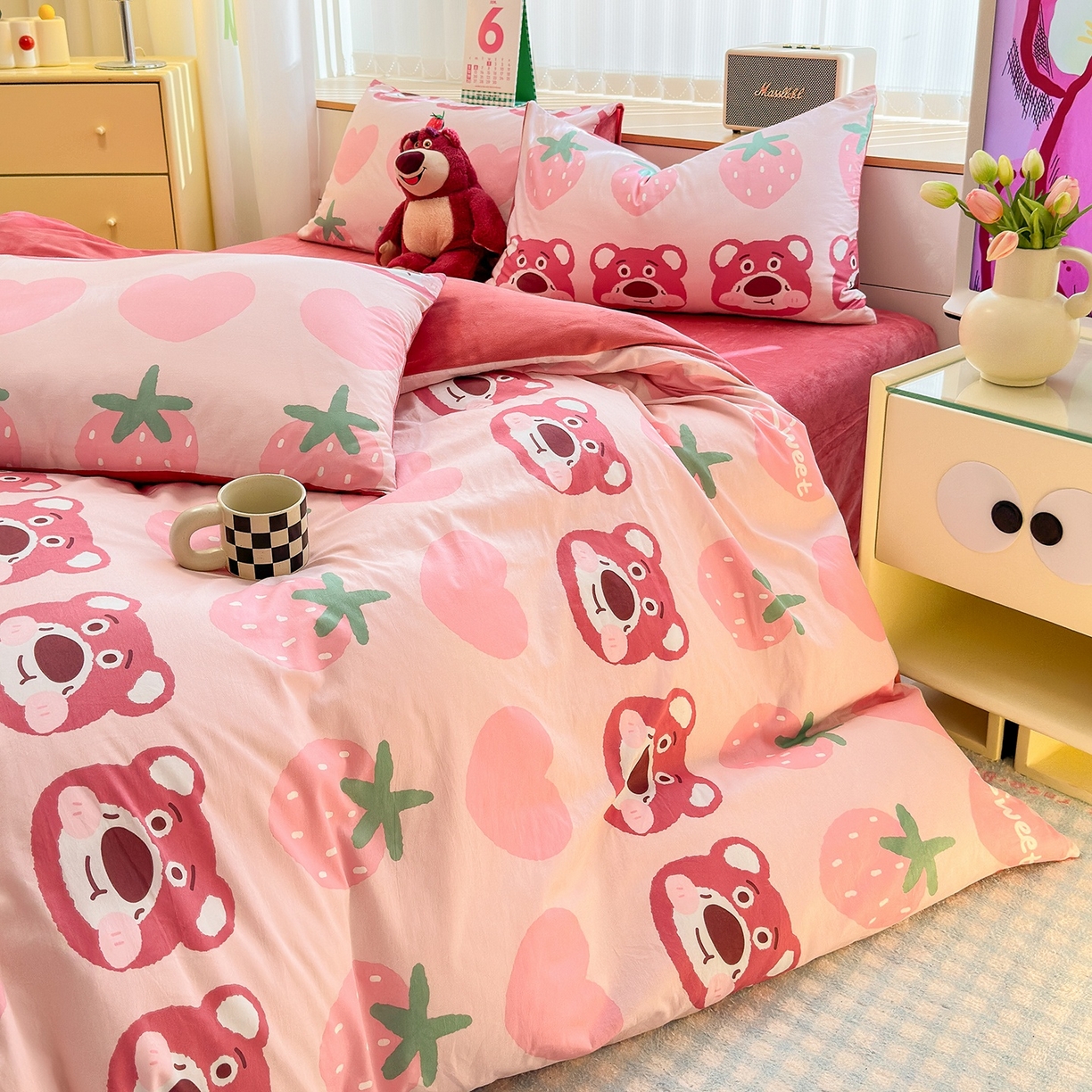 91家纺网 家纺一手货源 找家纺 清雅福 2025秋冬新品全棉印花棉加绒四件套系列 棉绒-甜心熊